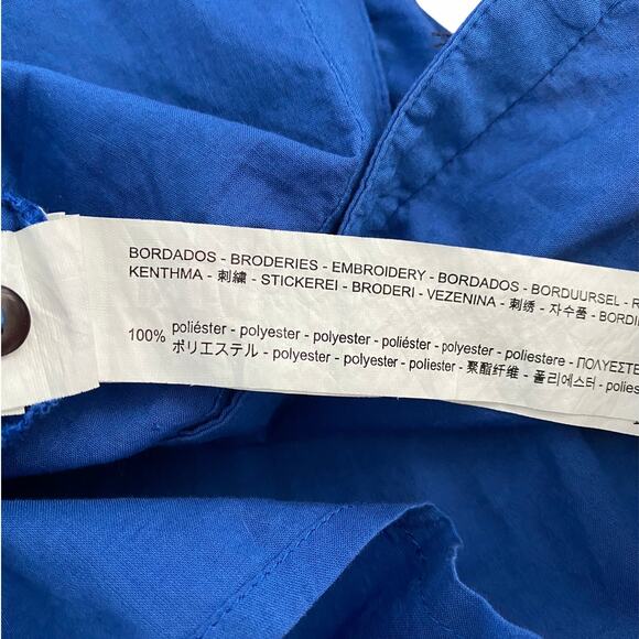 Zara Womens Floral Embroidered Eyelet Button Up Blouse Blue S Small - Picture 5 of 8